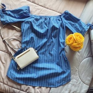 Boxy off the shoulders striped dress